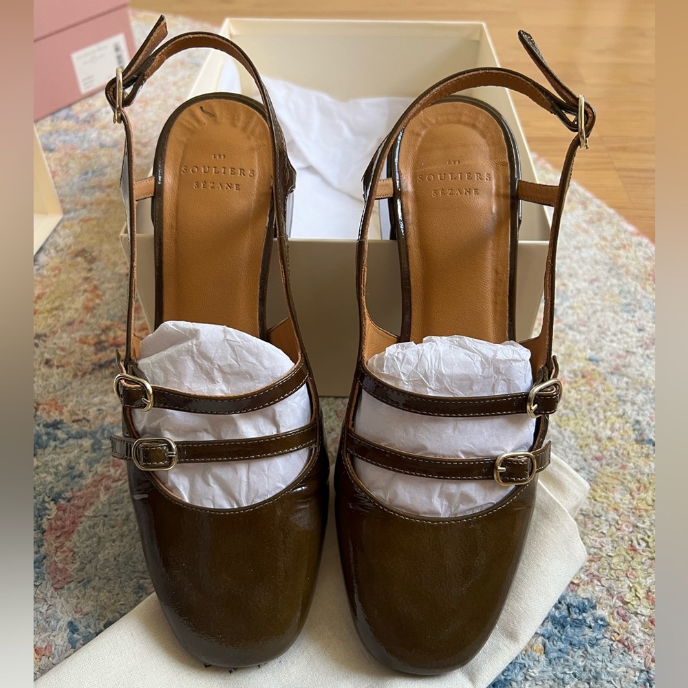 Sezane Paula Babies Patent Khaki - Size 7 - Picture 5 of 14
